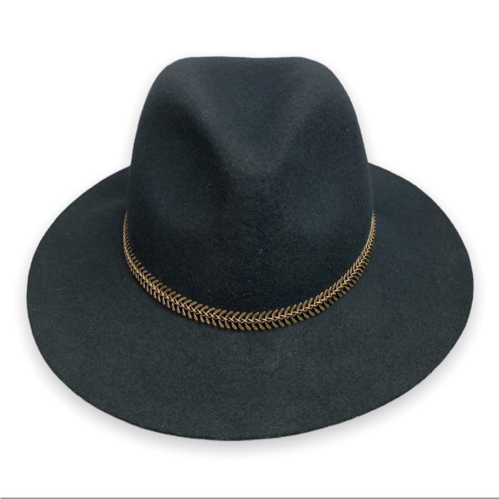 Kendall & Kylie Black Felt Fedora with Gold Chain Band OS